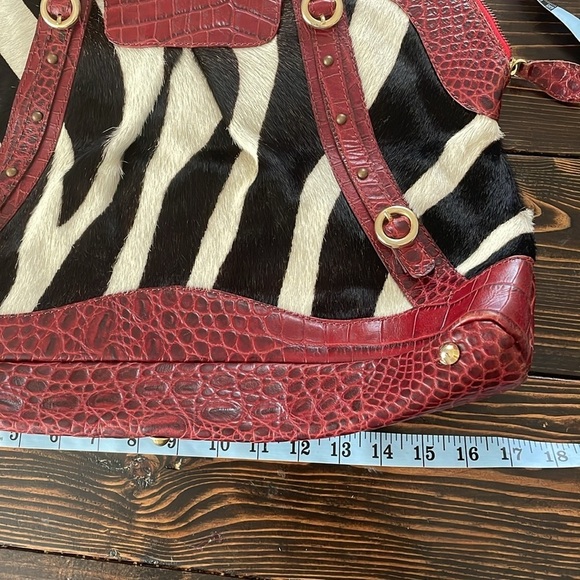 Marco Buggiani Italian Red Croc Leather Calf Hair Large Bag with Gold Feet